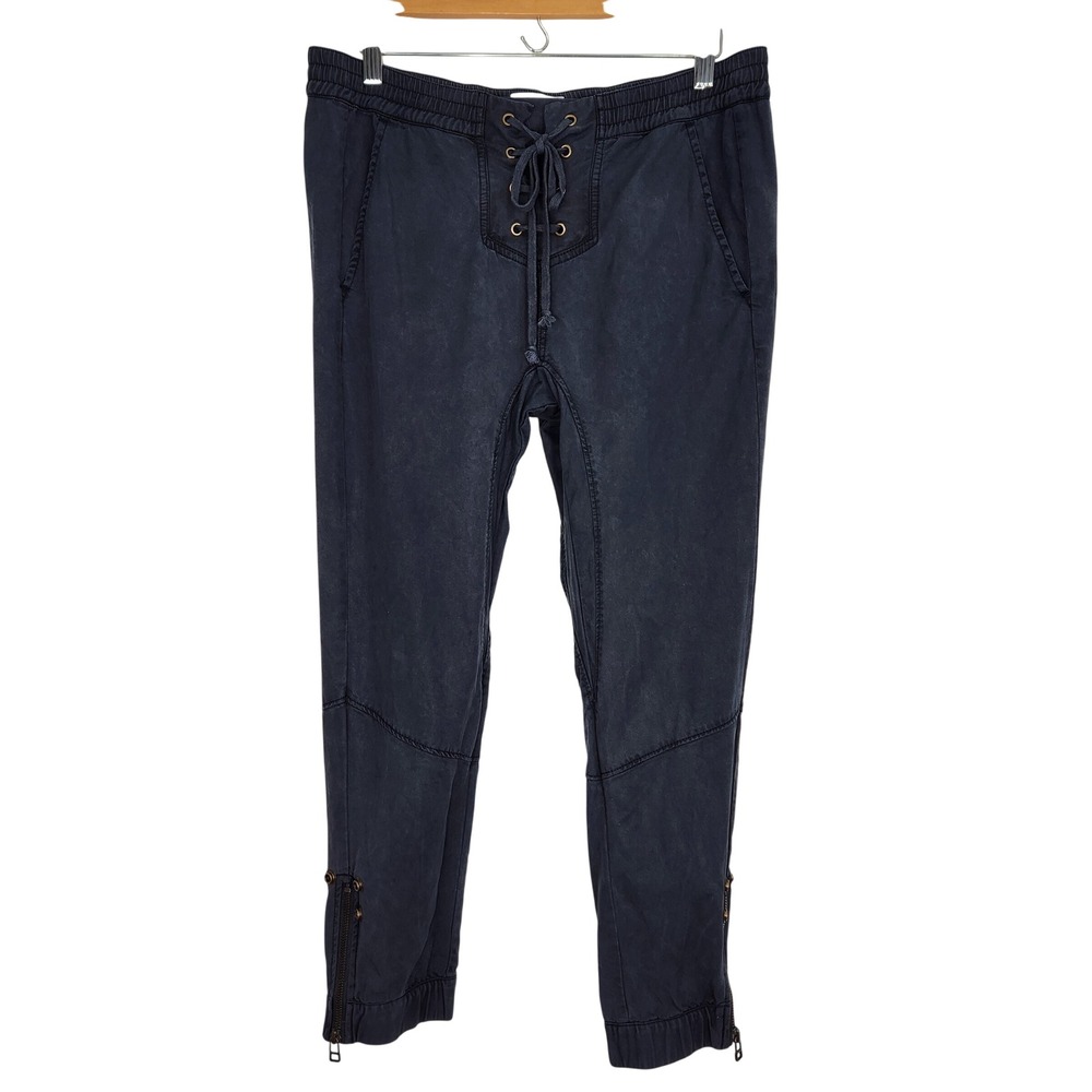 Pam & Gela Womens Navy Blue Lace Up Front Jogger Pants Tencel Size‎ S Zip Ankle